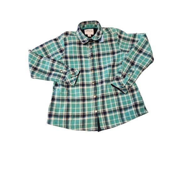 Orvis Flannel Sweater Women's Large‎ Snaps Plaid Greenish Blue - Picture 2 of 5